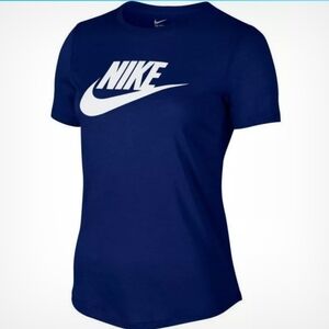 Nike The Nike Tee Navy Blue  Rewneck Shirt White Logo Spellout Swoosh M
